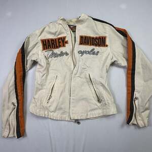 Harley-Davidson Women's White Cotton Nylon Zip-Up Racing Jacket Size XS